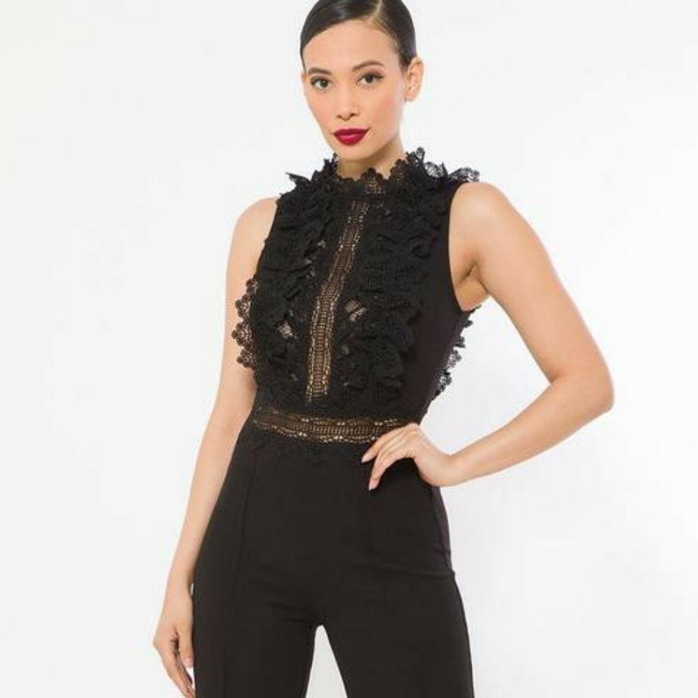 Crochet Lace Combined Bodice Jumpsuit